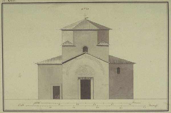 Crtež pročelja  crkve svete Katarine na otoku u pulskoj luci, povećano