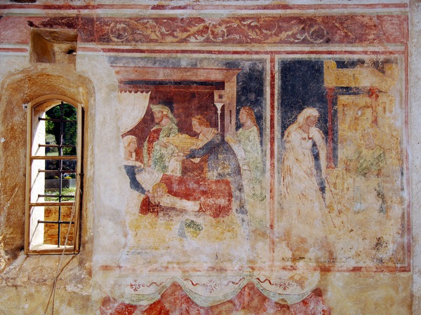 Zidna slika s prikazom Rođenja svetog Nikole i darivanja siromašne žene