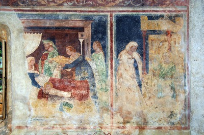 Zidna slika s prikazom Rođenja svetog Nikole i darivanja siromašne žene