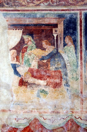 Zidna slika s prikazom Rođenja svetog Nikole