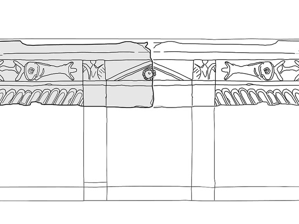 Crkva svetog Elizeja kraj Fažane, ulomak sarkofaga, skica moguće rekonstrukcije