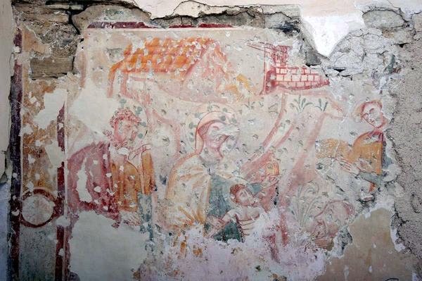 Zidna slika Poklonstva kraljeva na sjevernom zidu, lijeva strana