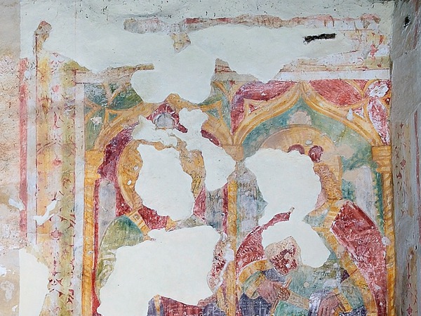 Zidna slika nepoznatog sveca i svetog Martina  koji dijeli plašt siromahu