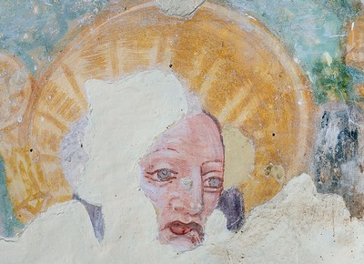Zidna slika sveca s pastoralom (vjerojatno svetog Antuna) i Bogorodice s Djetetom
