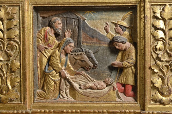 Oltarni retabl, reljef na predeli s prikazom Poklonstva pastira