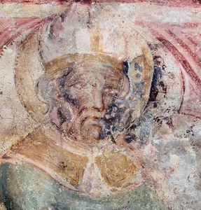 Zidna slika svetog Kristofora, biskupa i nepoznatog sveca