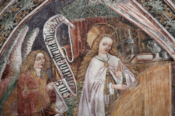 Zidna slika arkanđela i svete Marije na prikazu Navještenja
